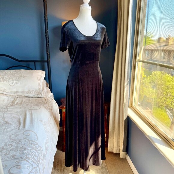 90s Vintage Black Velvet Maxi Dress - Picture 1 of 16
